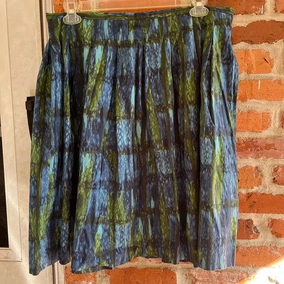 Talbots blue and green cotton pleated skirt 16 NWOT - Picture 1 of 6